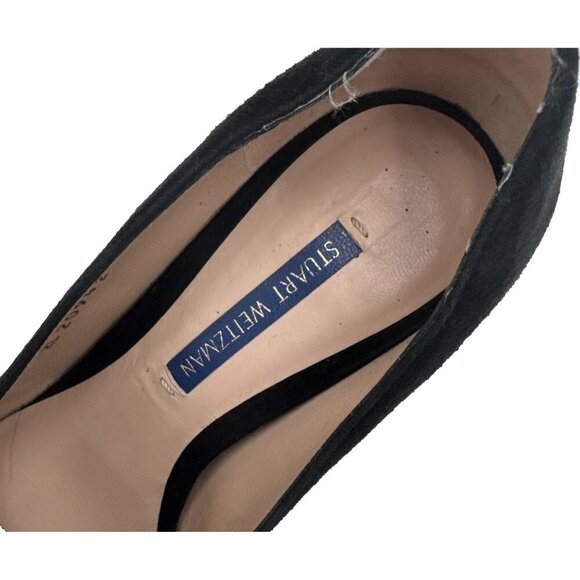 Stuart Weitzman Women The Preston Cylinder Pump Loafer Size 6 M black Suede Heel - Picture 10 of 16